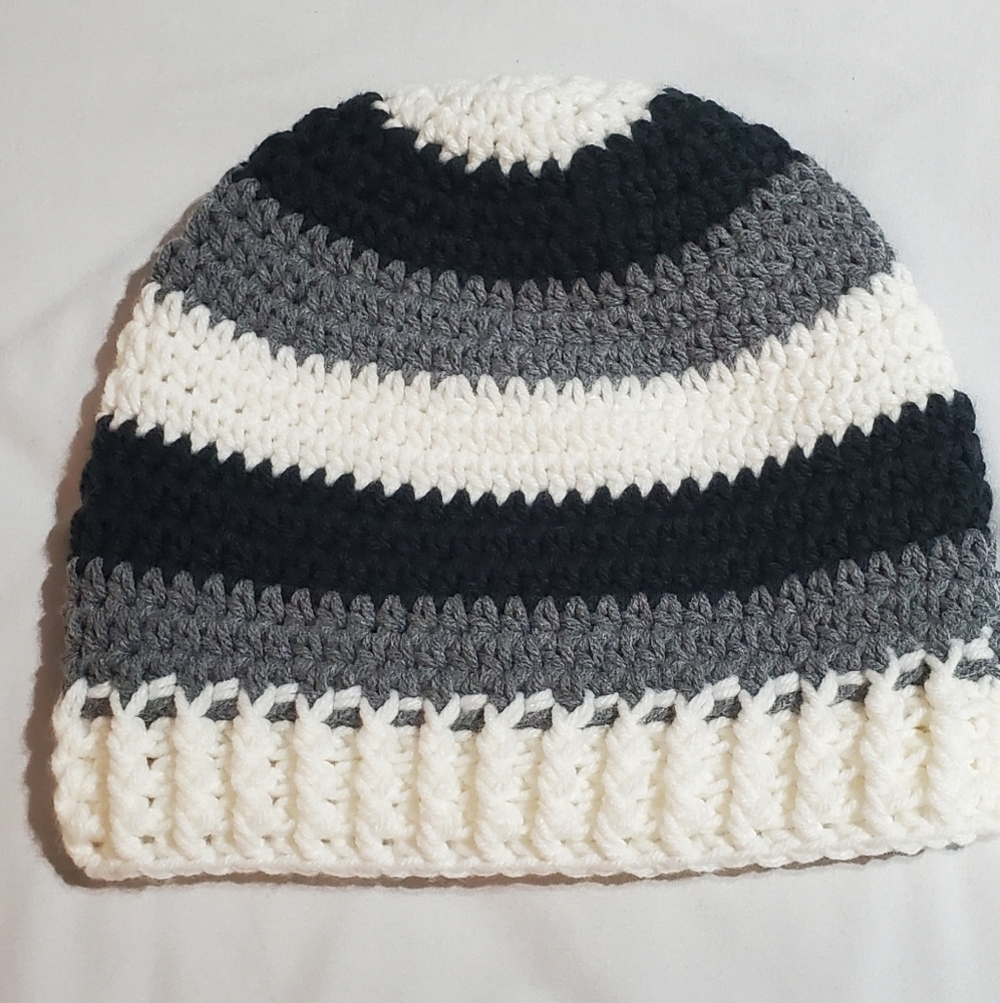 Hand Made Striped Crochet Beanie Hat. Crochet. - Picture 1 of 1